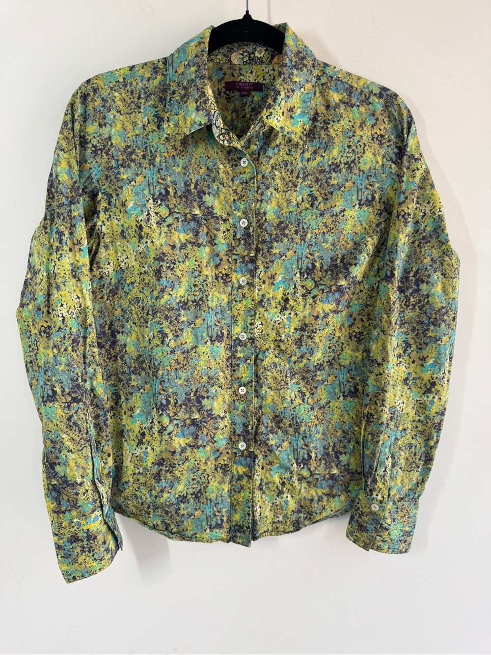 Liberty Art Fabrics Floral Shirt Green Medium Cotton Button Down Artsy Boho Chic